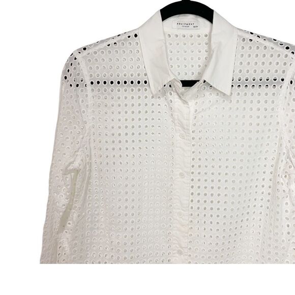 Equipement Femme Classic White Perforated Cotton Button Down Blouse Size XS - Picture 7 of 10